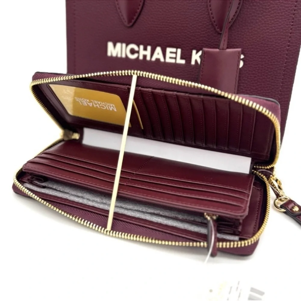 Michael Kors SM Mirella Tote Bag & Matching Continental Wallet Wristlet Ox Blood